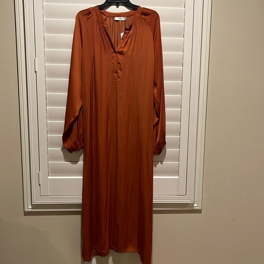 Mango burnt orange silky maxi dress BNWT